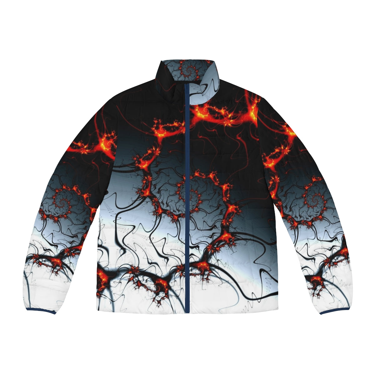 Burning man digital oil painting puffer jacket with dance, music, and nightlife design