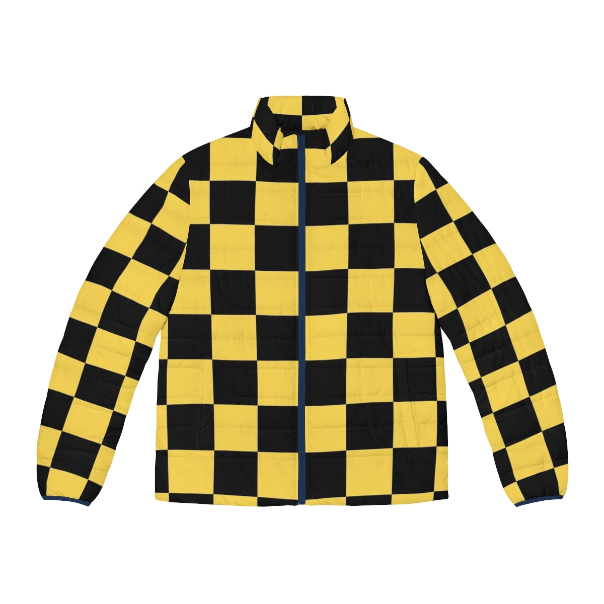 Black and yellow checkered patterned puffer jacket