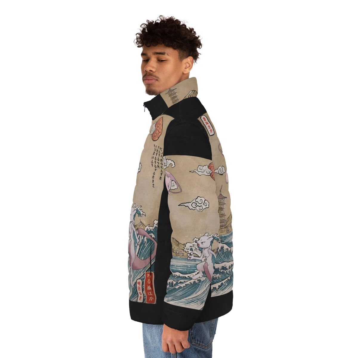 Legendary Japanese Puffer Jacket with Iconic Anime-Inspired Battle Artwork - men side left