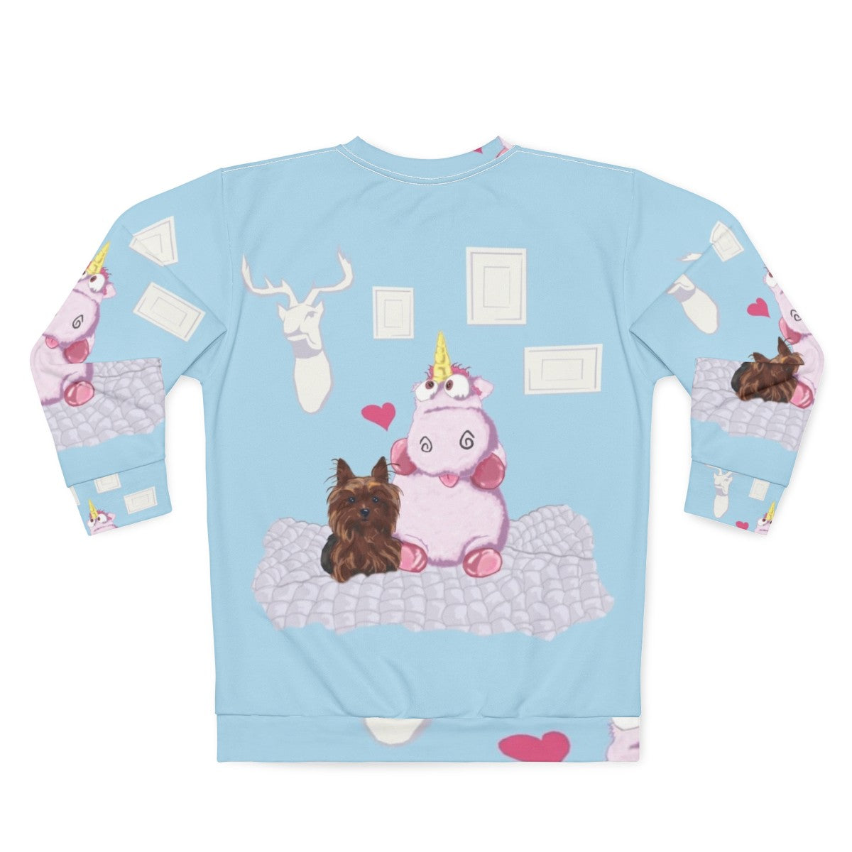 Cute family portrait sweatshirt featuring a legendary unicorn and yorkie dog - Back