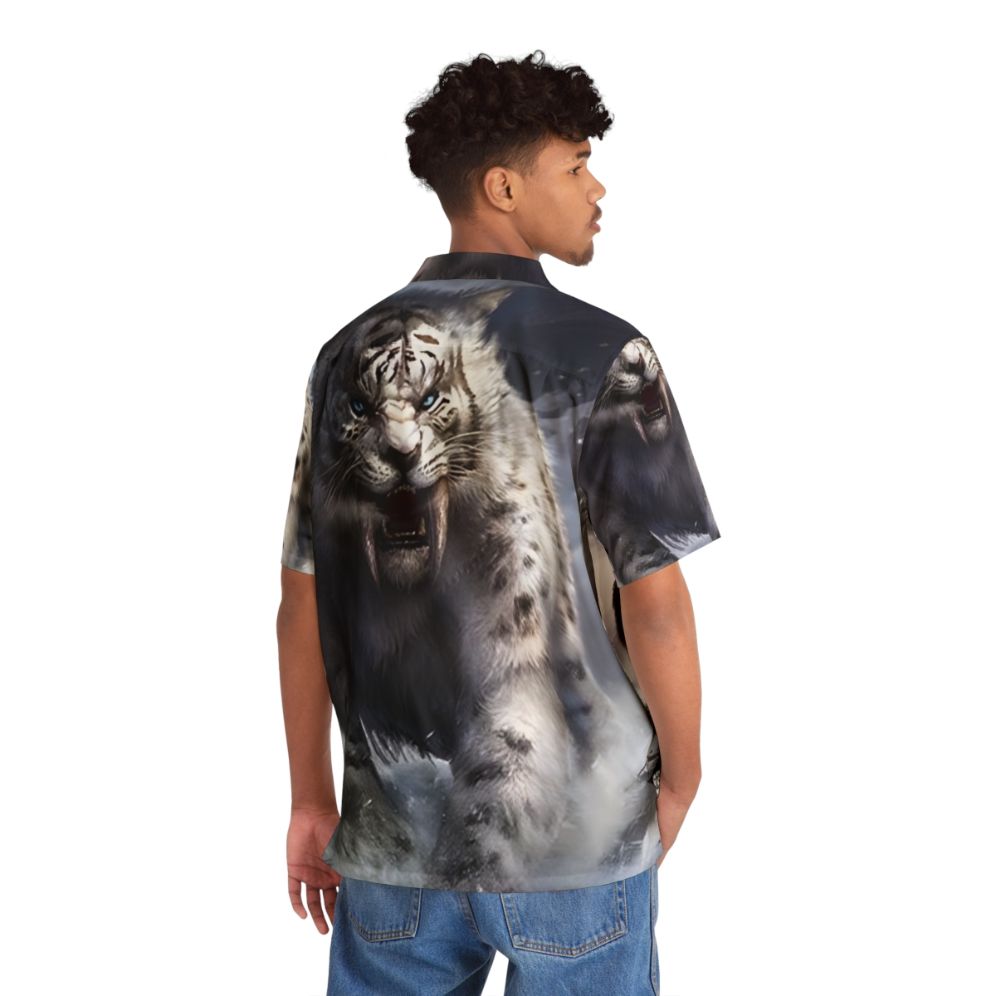 Mythical White Sabertooth Tiger on Hawaiian Shirt - People Back