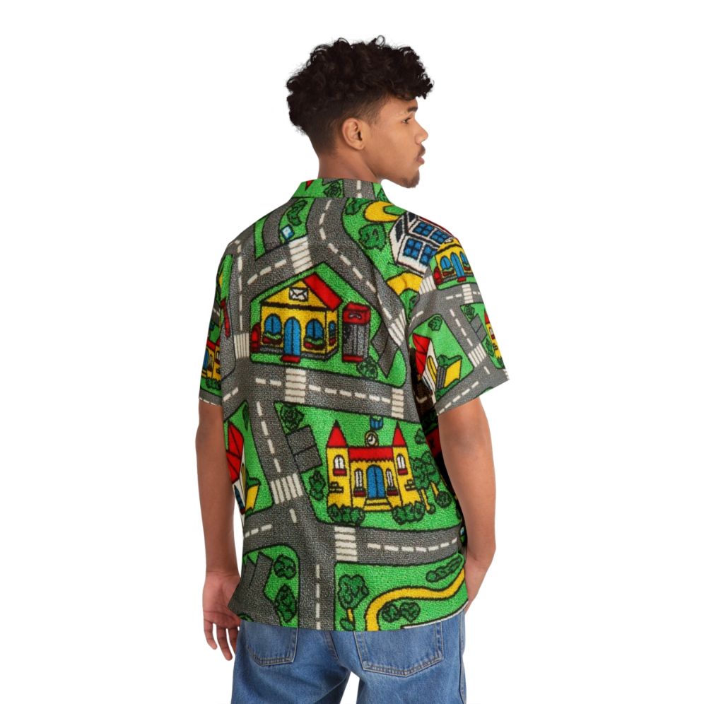 Children's Hawaiian Shirt with Awesome Car Race Track Playmat Design - People Back