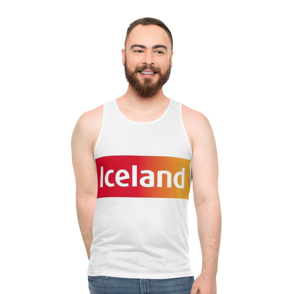 Model wearing Iceland Unisex Tank Top - men