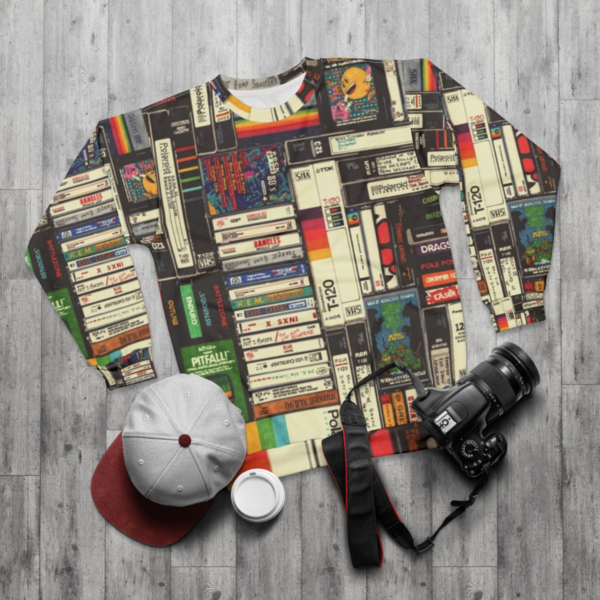 Retro cassette tape vaporwave sweatshirt - flat lay