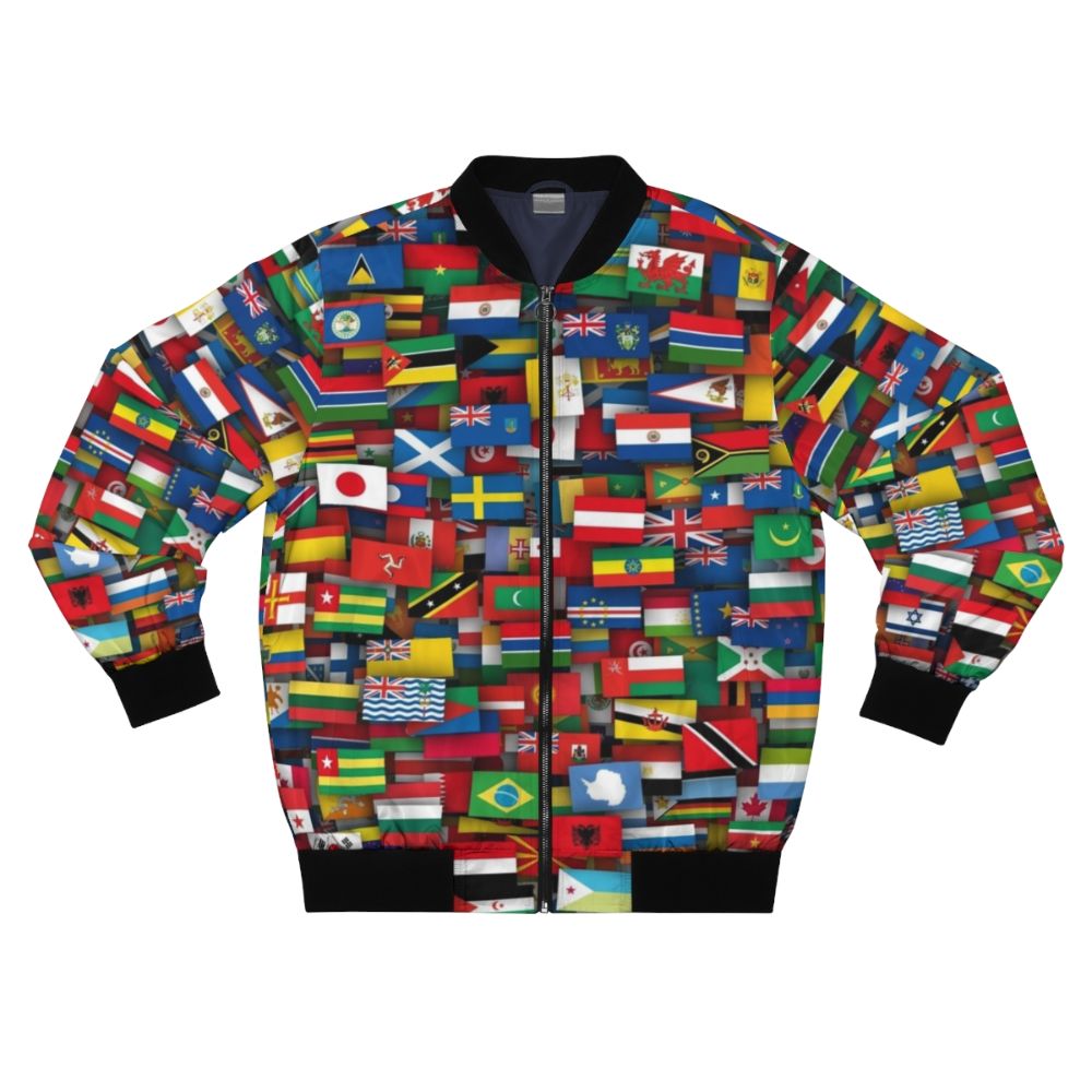 Bomber jacket with flags of all countries of the world