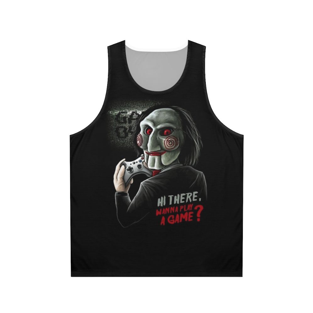 Unisex Wanna Play a Game tank top for horror movie and video game fans