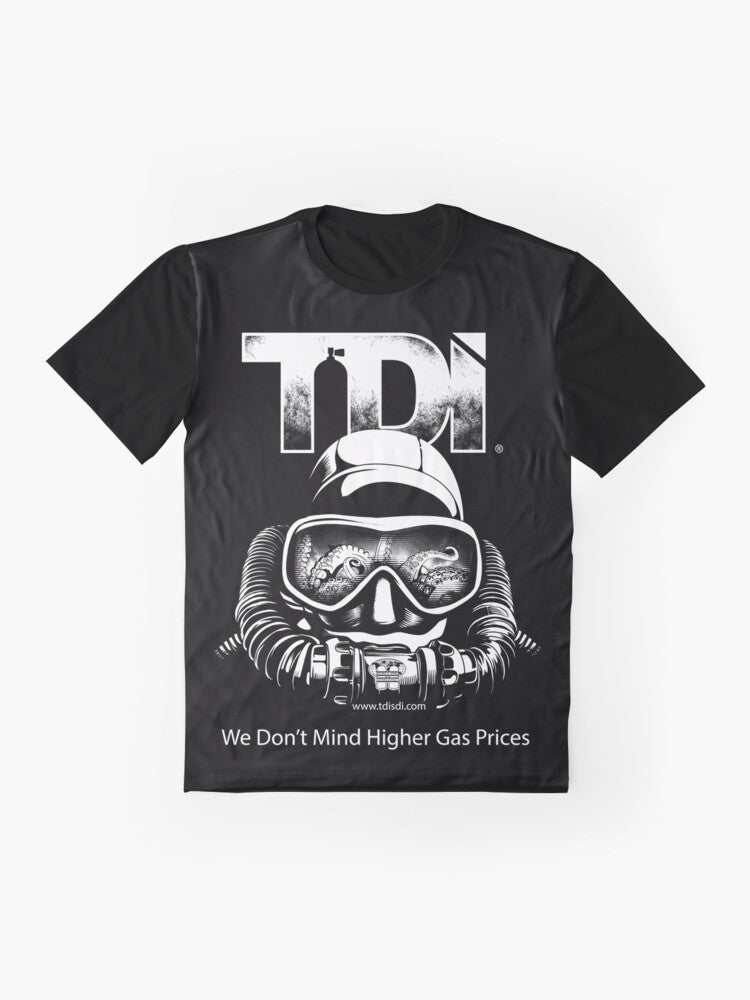 TDI Rebreather High Gas Prices Graphic T-Shirt featuring an octopus and scuba tank design - Flat lay