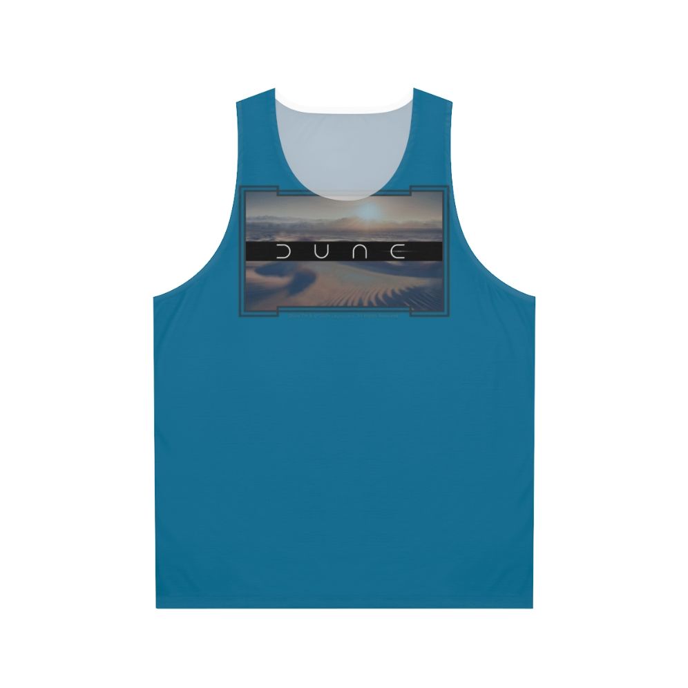 Dune-inspired unisex tank top with desert planet and two moons design