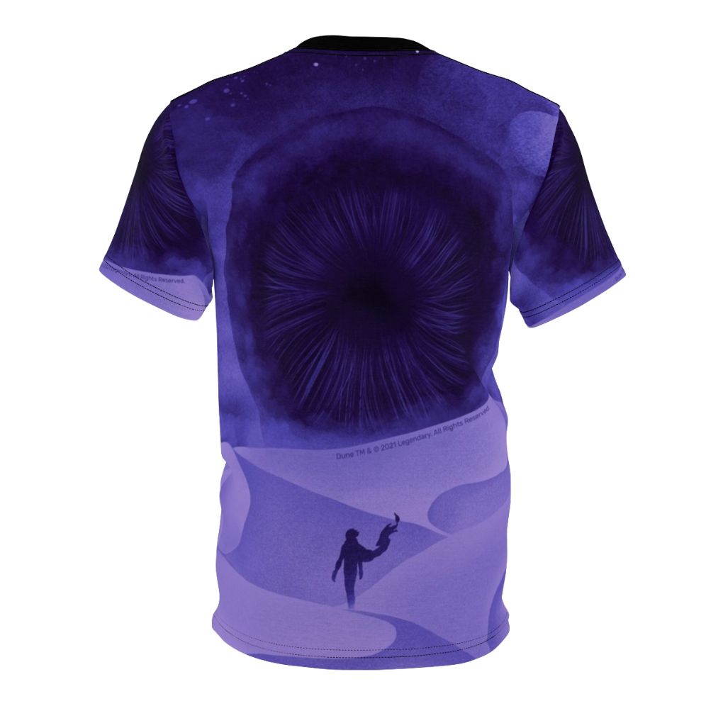 Dune-inspired AOP t-shirt featuring the Great Shai Hulud and purple moons - Back