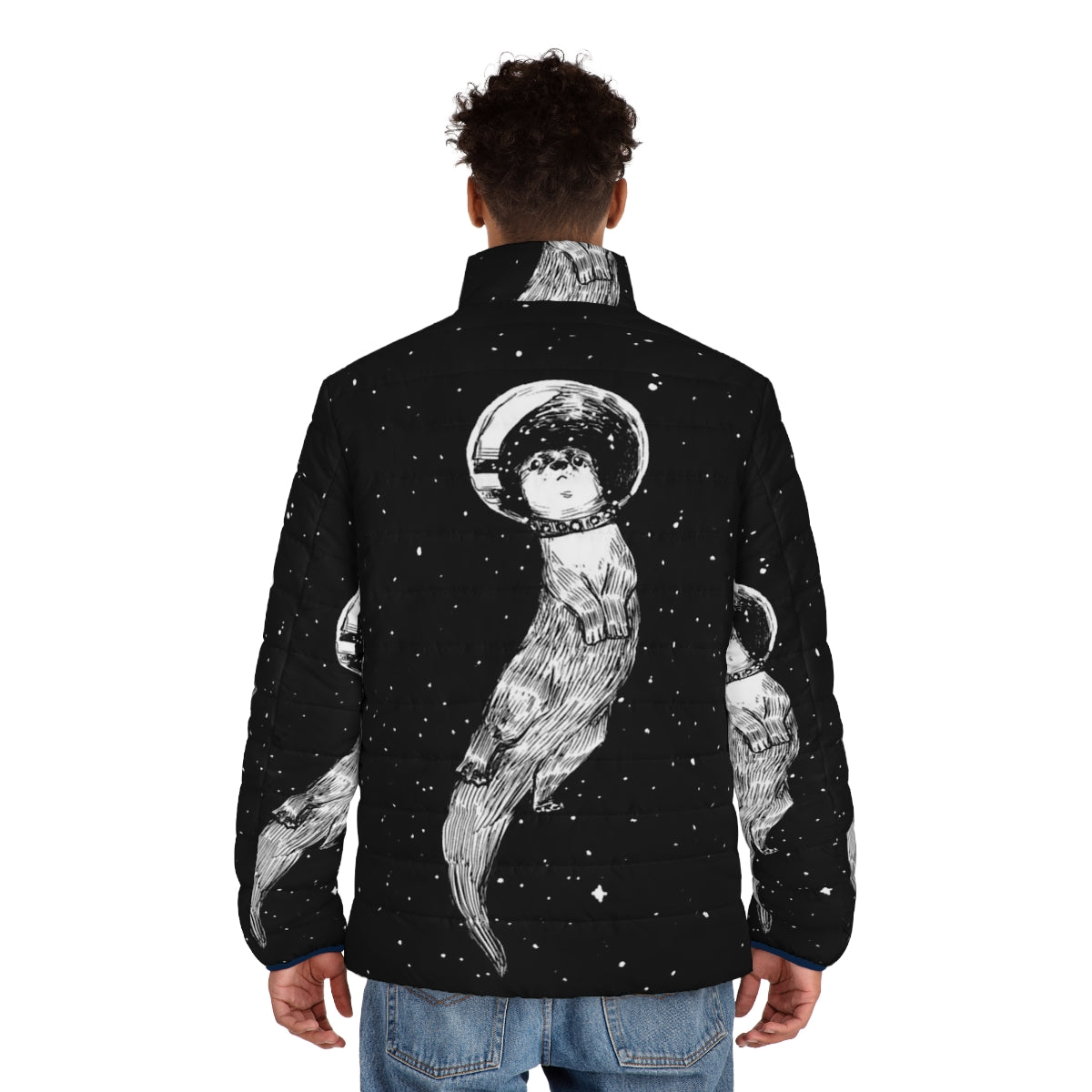 Otter-themed puffer jacket with space-inspired design - men back