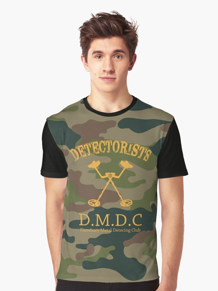 Detectorists Camo Graphic T-Shirt featuring a metal detector and archaeology-themed design - Men