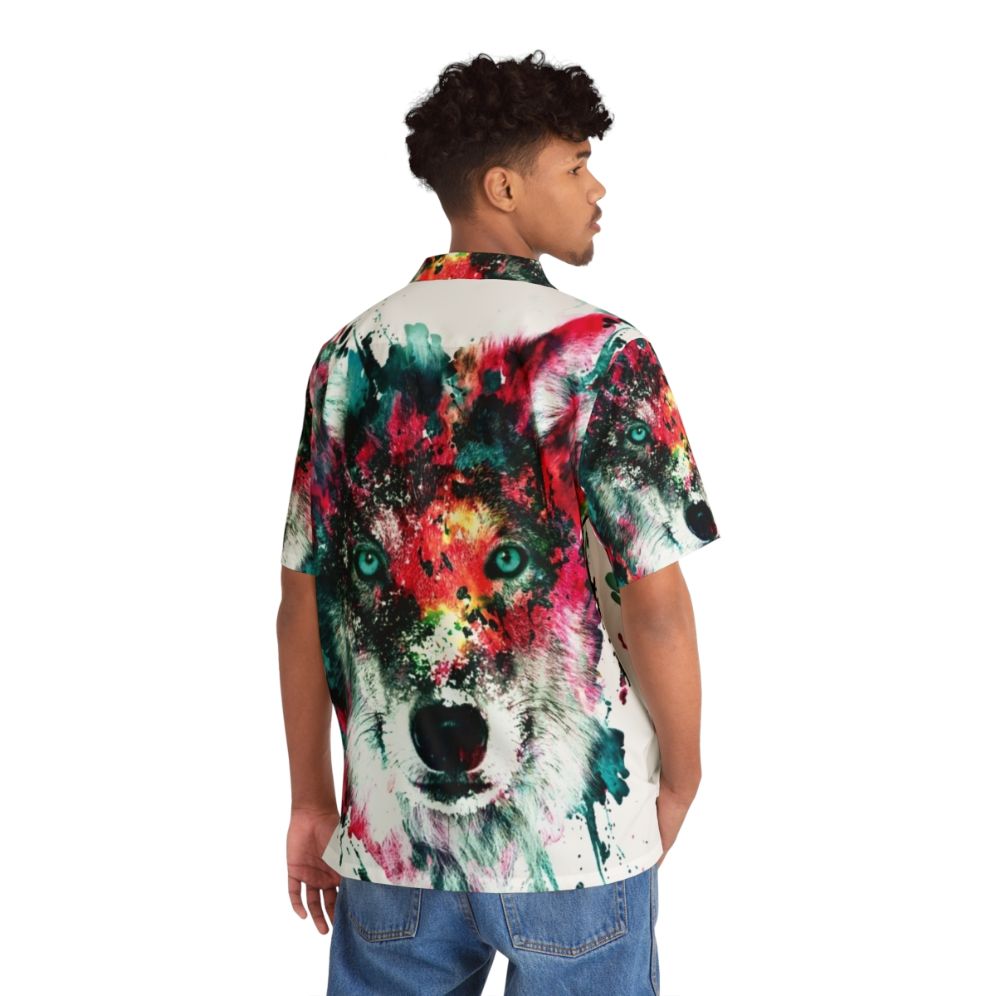 Colorful abstract wolf print Hawaiian shirt - People Back