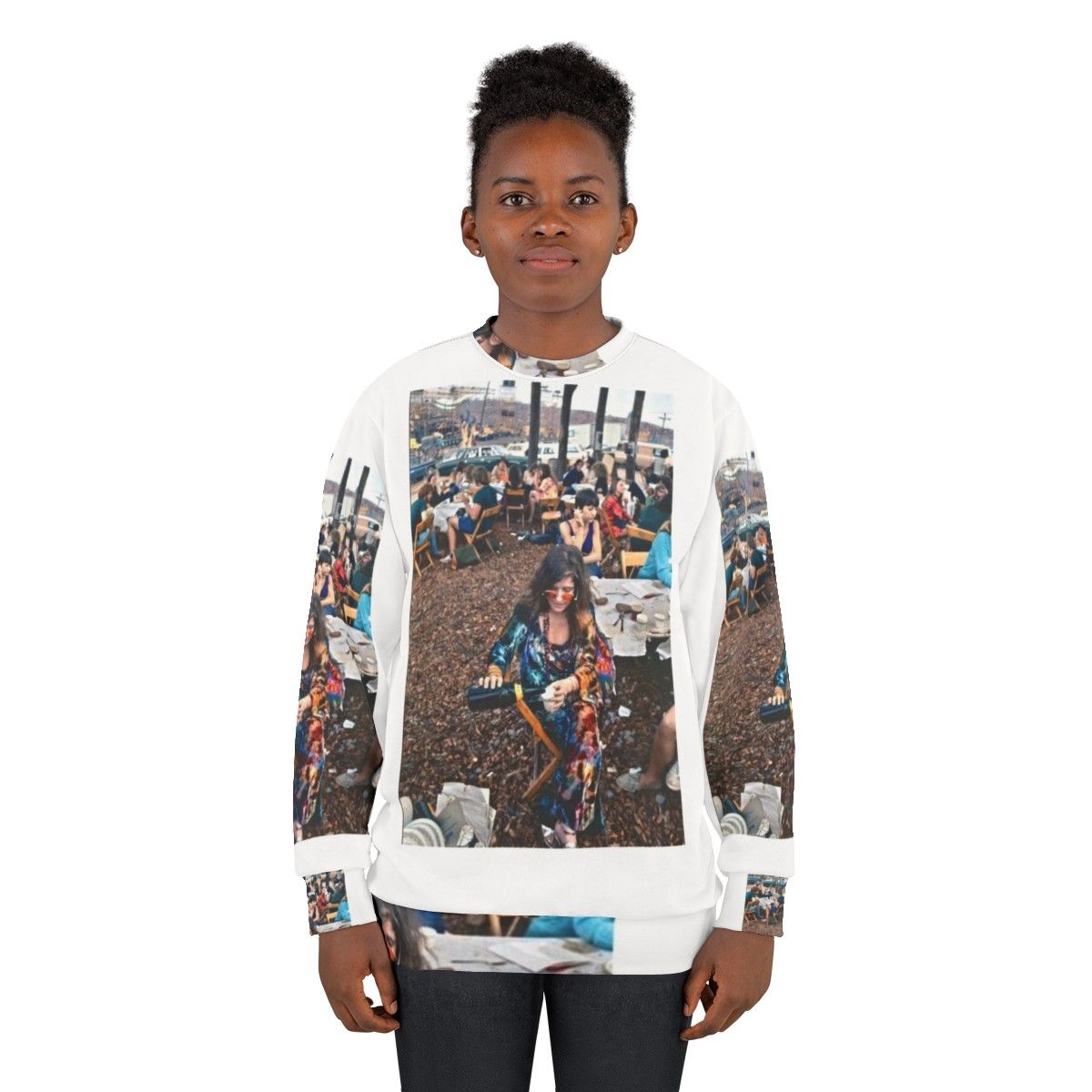 Janis Joplin Woodstock Sweatshirt featuring psychedelic tie-dye design - women