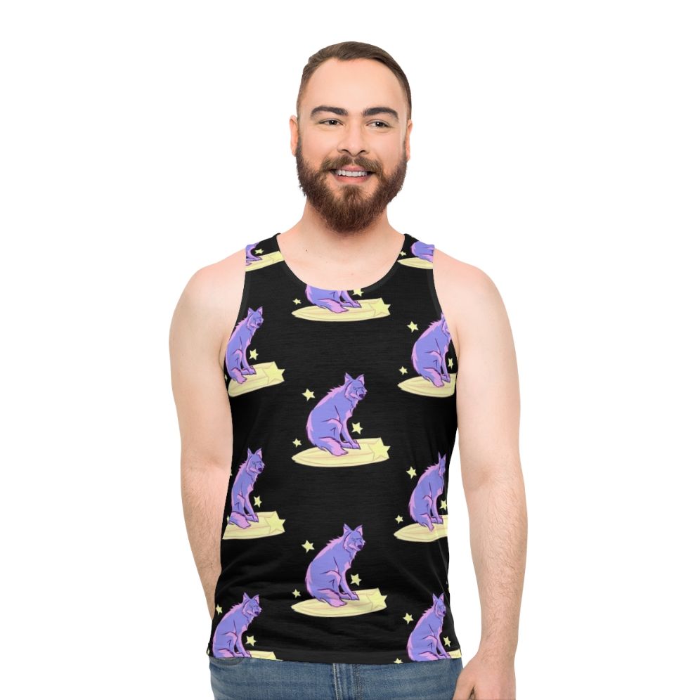 Unisex tank top with a celestial wolf design - men