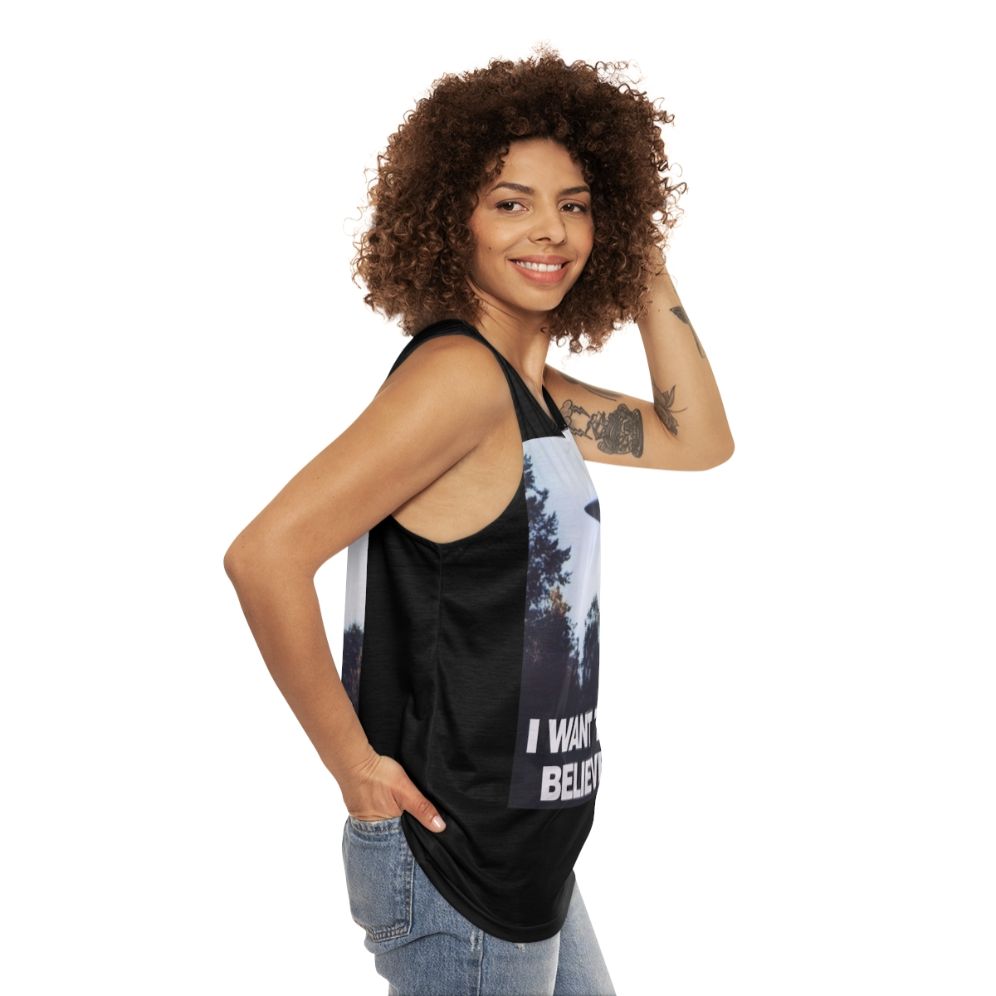 Unisex "I Want to Believe" X-Files Themed Tank Top - women side