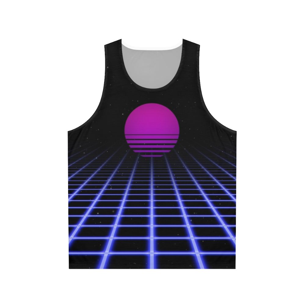 80s tank top with digital horizon and sunset aesthetic