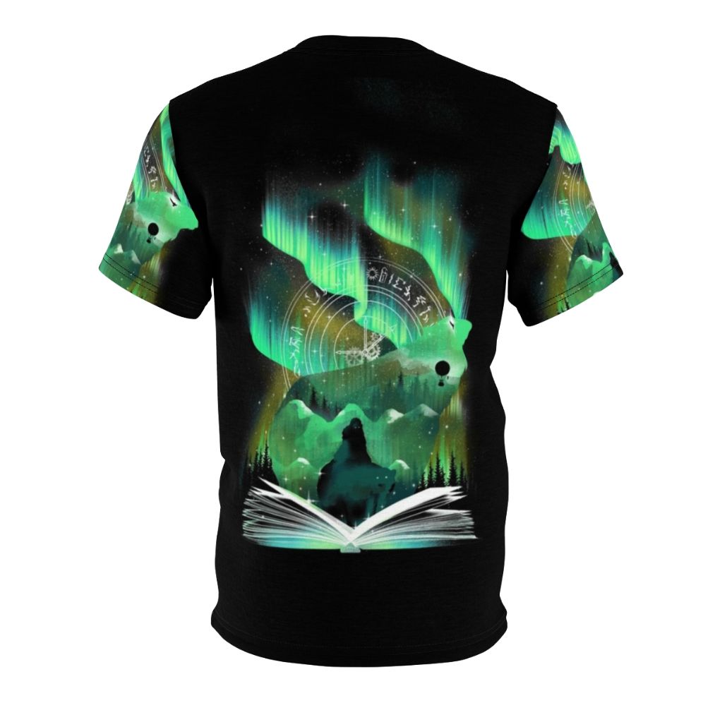 A cozy t-shirt featuring a fantasy fiction book themed design - Back