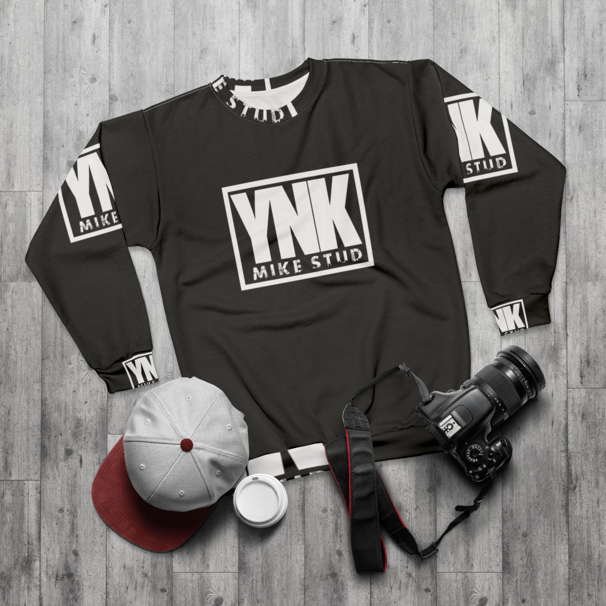 YNK Mike Stud Inspired White Sweatshirt - flat lay