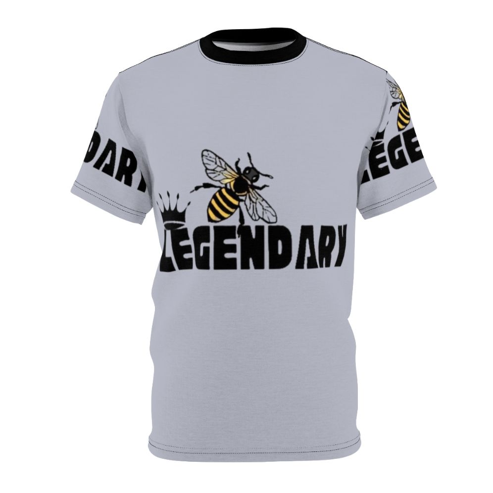 Colorful and creative t-shirt design featuring a bee with a "legendary" theme