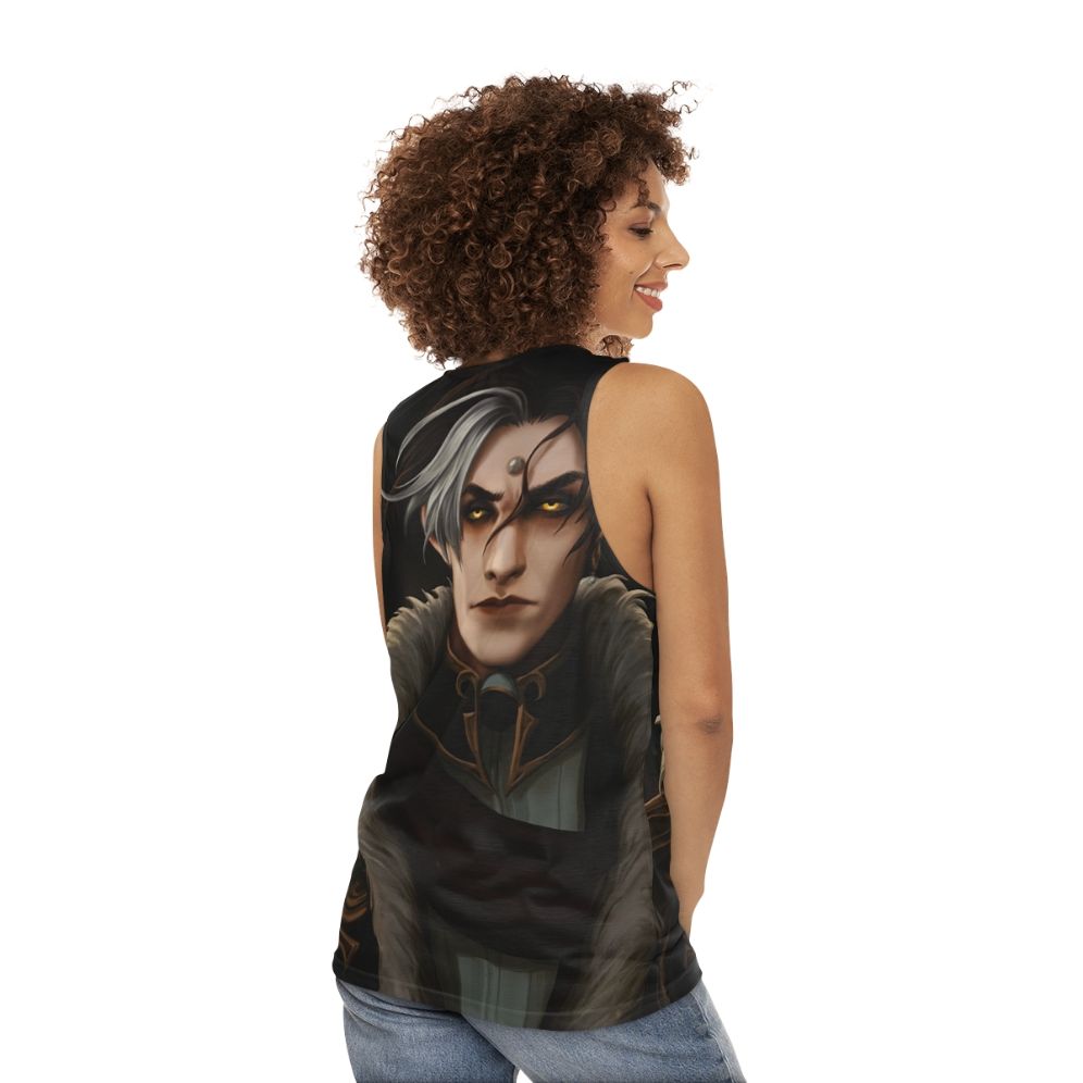 Unisex tank top with Emet Selch design from Final Fantasy XIV Shadowbringers - women back