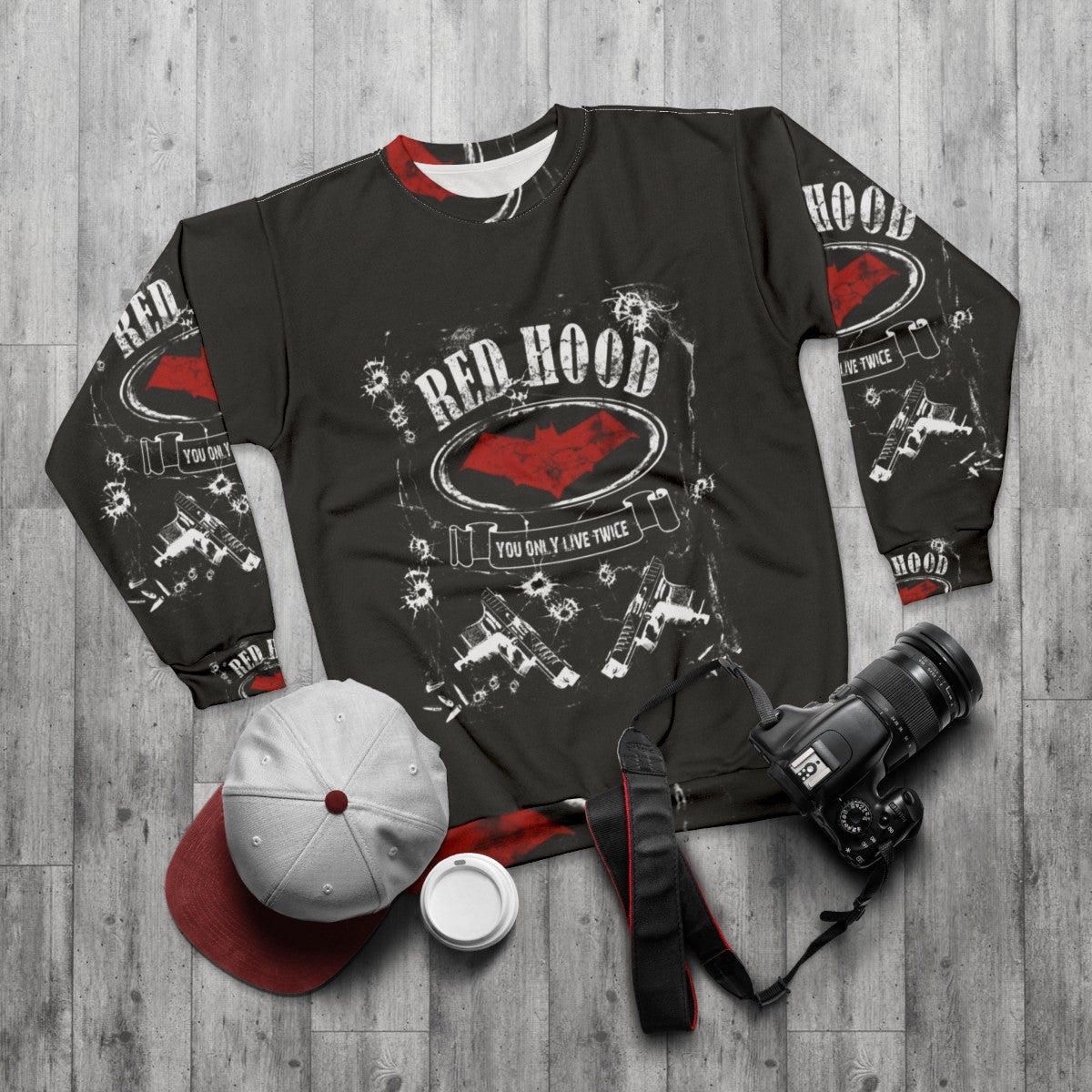 Red Hood Label Whiskey Style Sweatshirt - flat lay