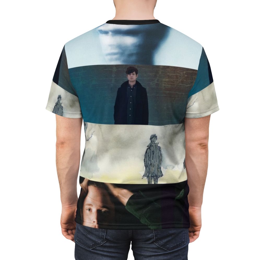 Stylish t-shirt featuring James Blake album artwork and alternative music references. - men back