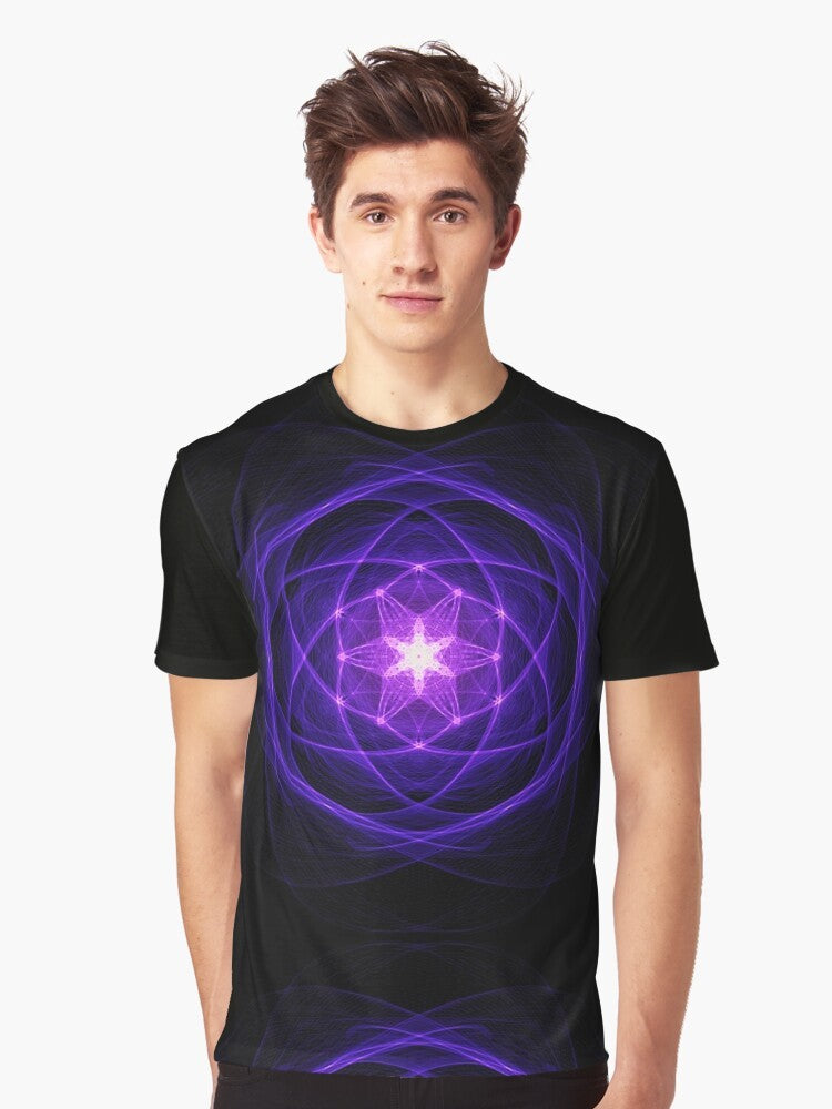 Sacred geometry indigo energy t-shirt with flower of life, Metatron's Cube, and other spiritual symbols - Men