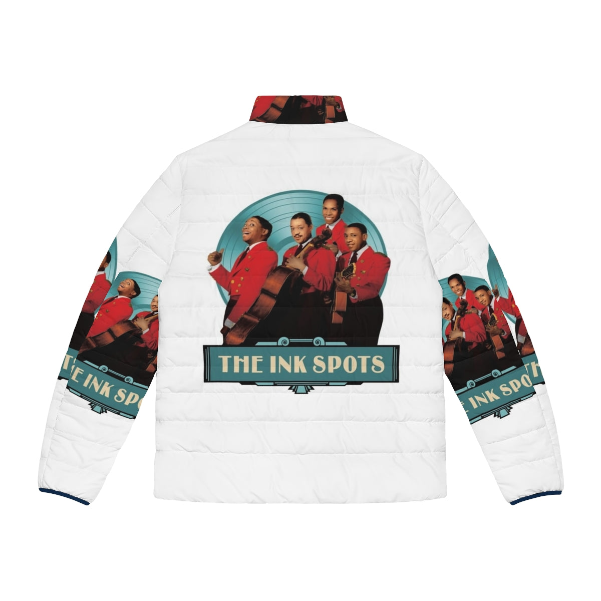 Vintage-inspired puffer jacket featuring The Ink Spots, a classic American pop vocal group - Back