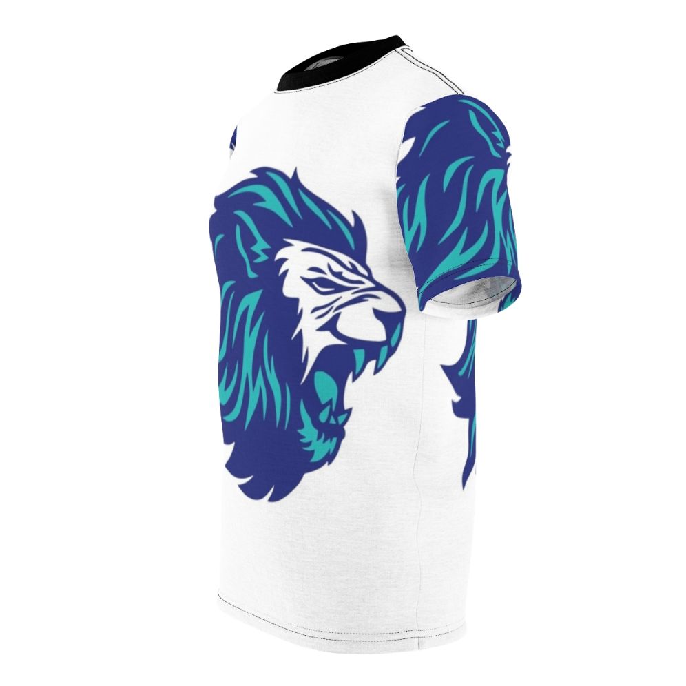 Blue lion graphic on a high-quality t-shirt - men left