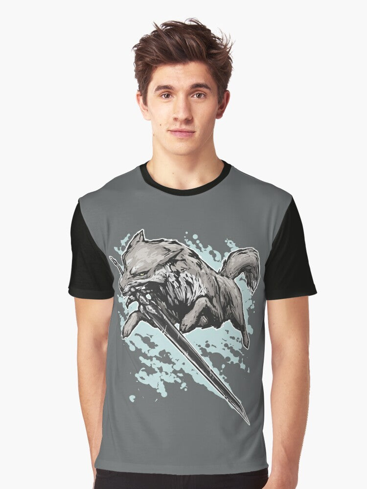 Swordswolf - A leaping grey wolf graphic design for Dark Souls fans - Men