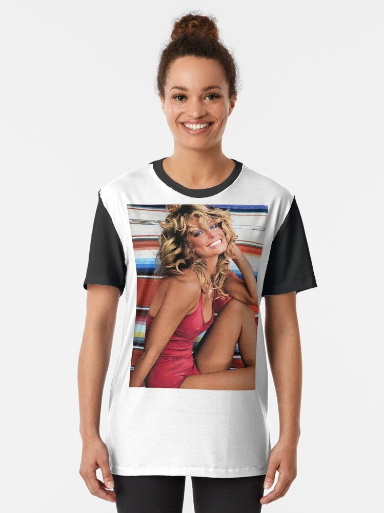 Retro graphic t-shirt featuring Farrah Fawcett's iconic hairstyle and beauty - Women