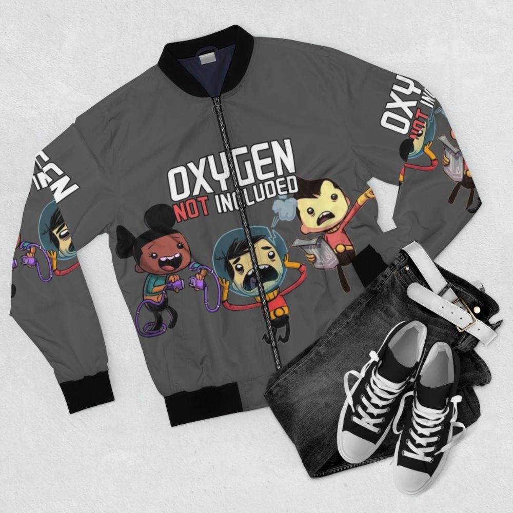 Oxygen Not Included Bomber Jacket - Stylish apparel for indie game fans - Flat lay