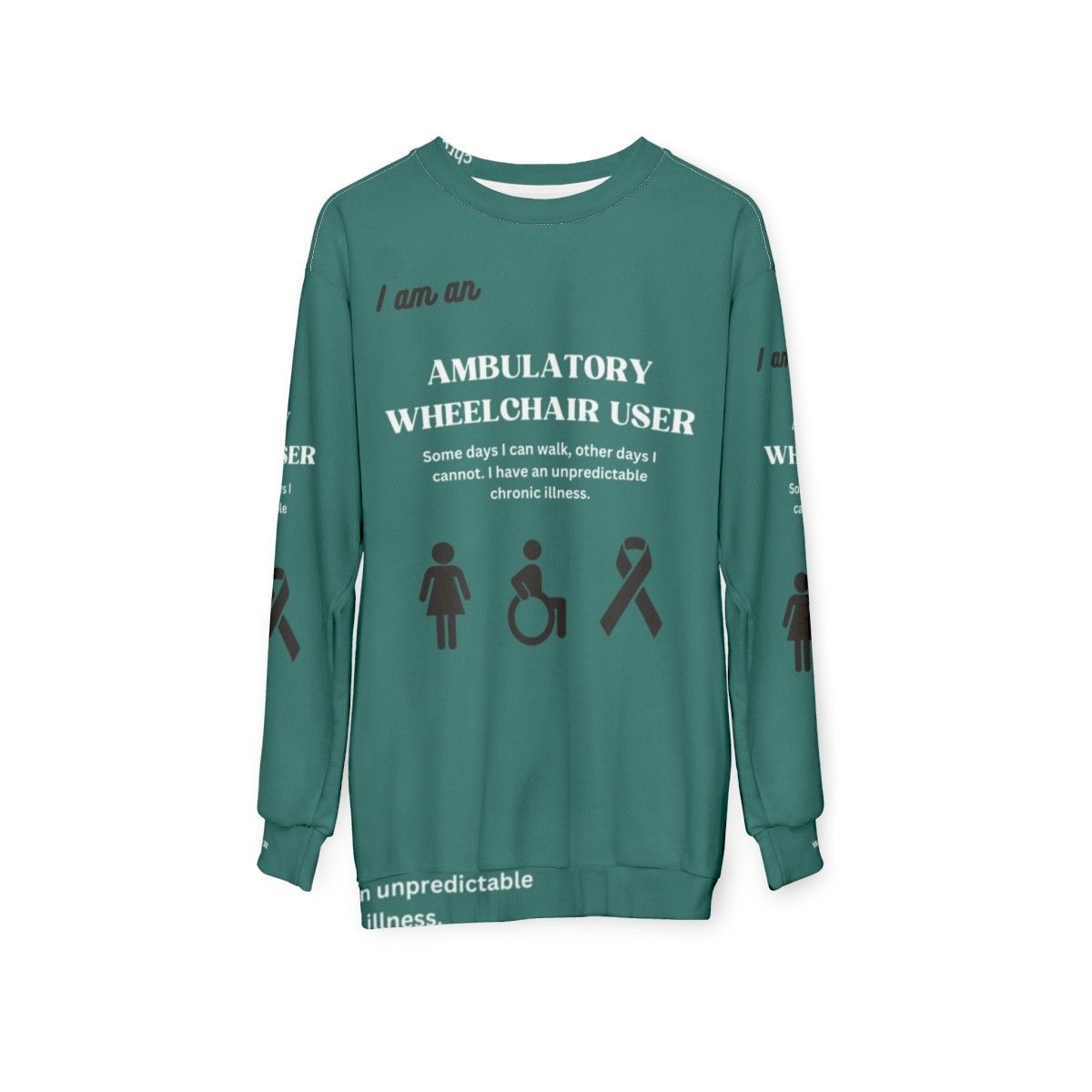 Ambulatory wheelchair user awareness sweatshirt - hanging