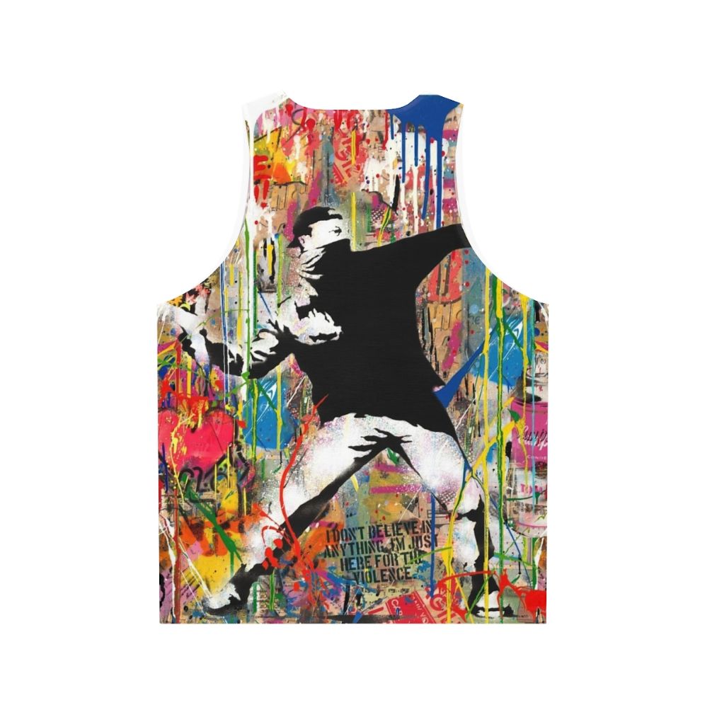 Colorful flower thrower pop art graphic on unisex tank top - Back