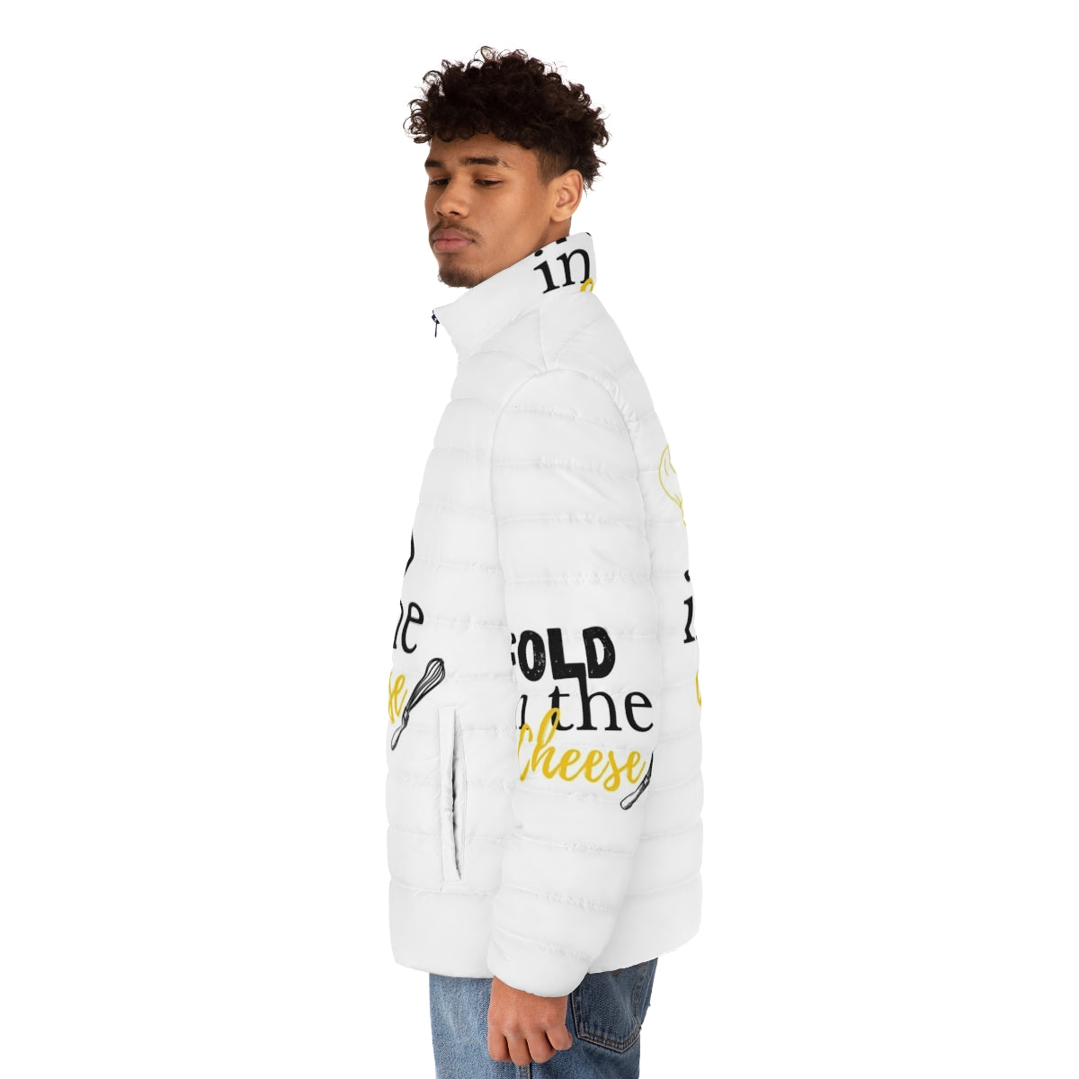 Schitt's Creek "Fold In The Cheese" Quotes Puffer Jacket - men side left