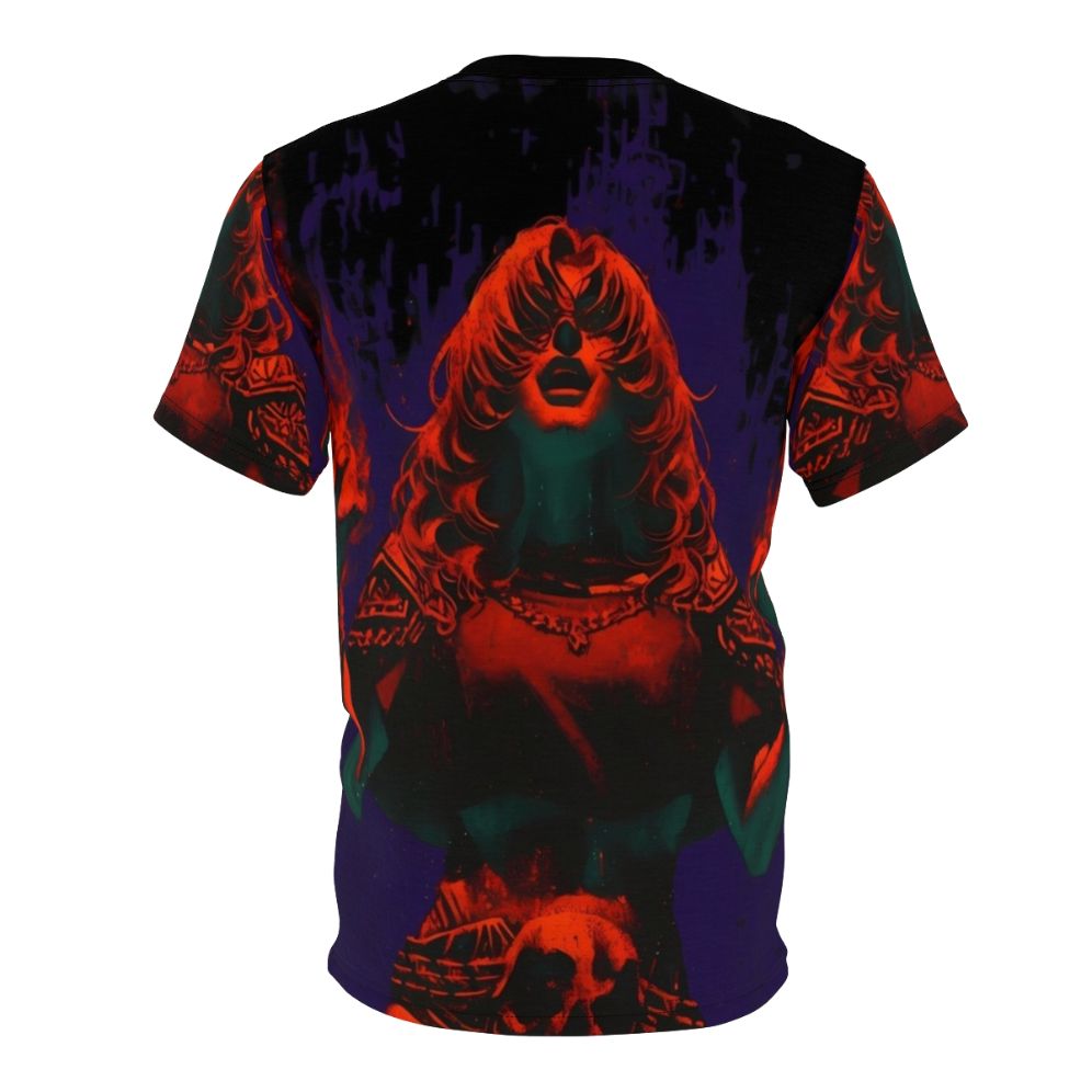 T-shirt featuring a fiery, fantastical voidstomper creature in a dark fantasy art style. - Back