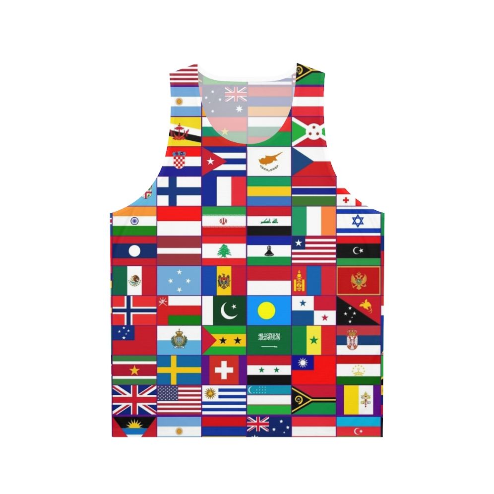 Unisex tank top with vibrant world flags design