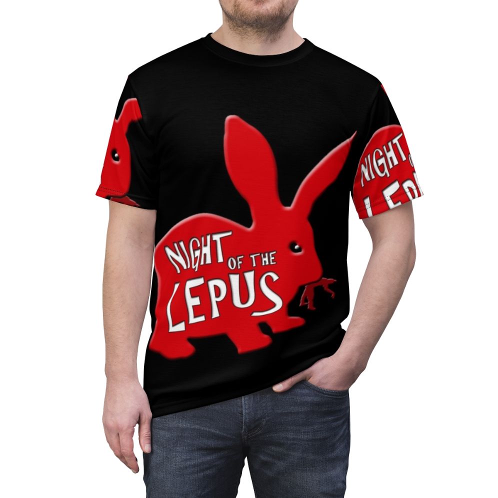 Vintage-style t-shirt featuring the classic 1970s horror movie "Night of the Lepus" - men front