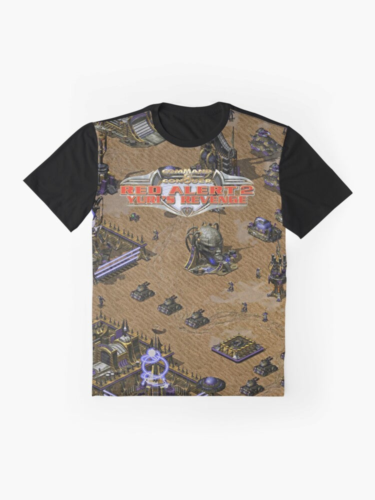 Command and Conquer Red Alert 2 gaming graphic t-shirt with Yuri edition RUSH design - Flat lay