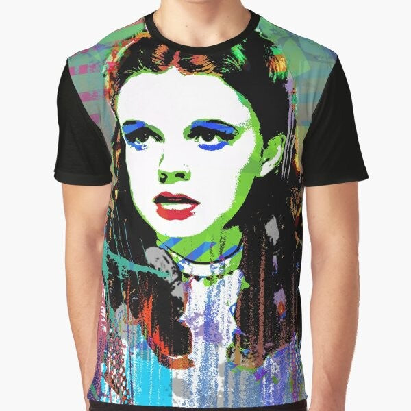 Graphic t-shirt featuring Judy Garland as Dorothy from The Wizard of Oz, a beloved LGBTQ+ icon.