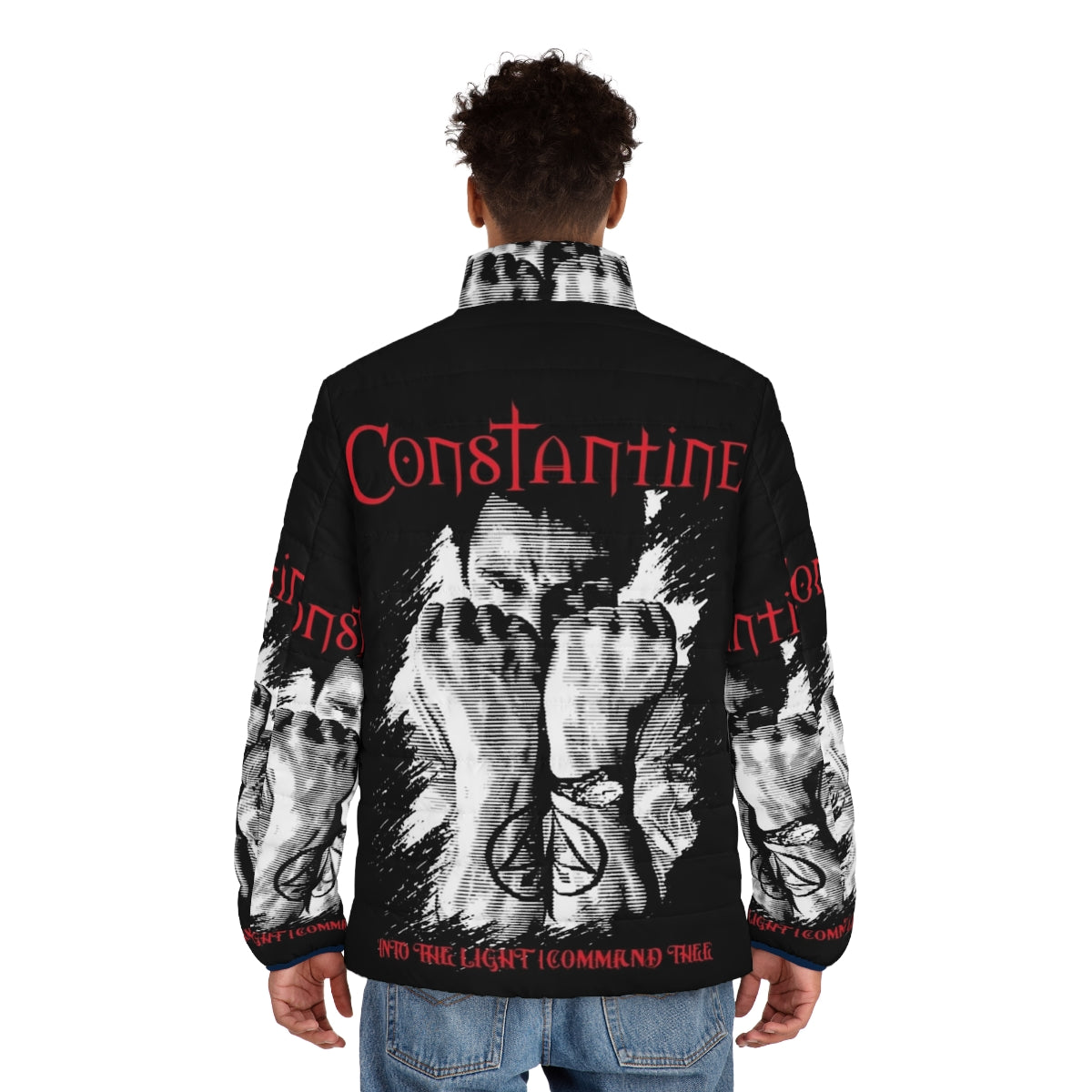 J Constantine Puffer Jacket - Featuring Horror, Comic, and Gothic Inspired Designs - men back