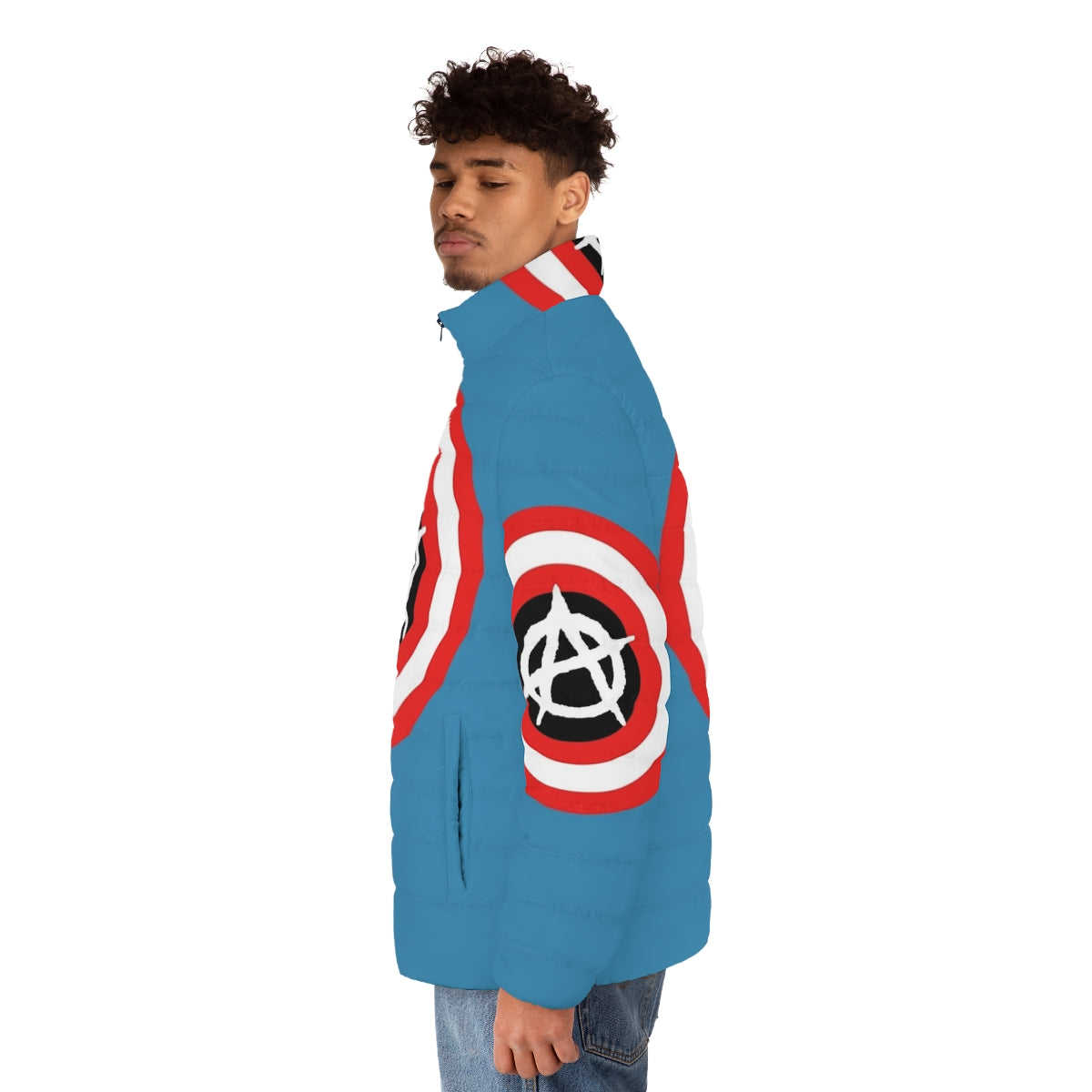 Captain Anarchy Superhero Puffer Jacket with Marvel Comics design - men side left