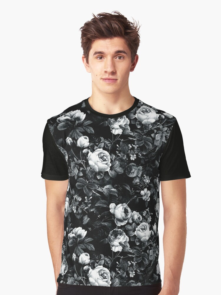 Black and white roses graphic design on a t-shirt - Men