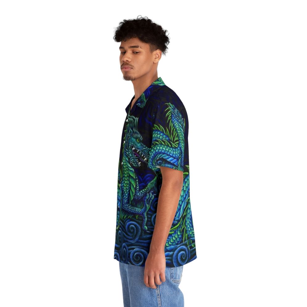 Colorful azure dragon printed on a Hawaiian shirt - People Left