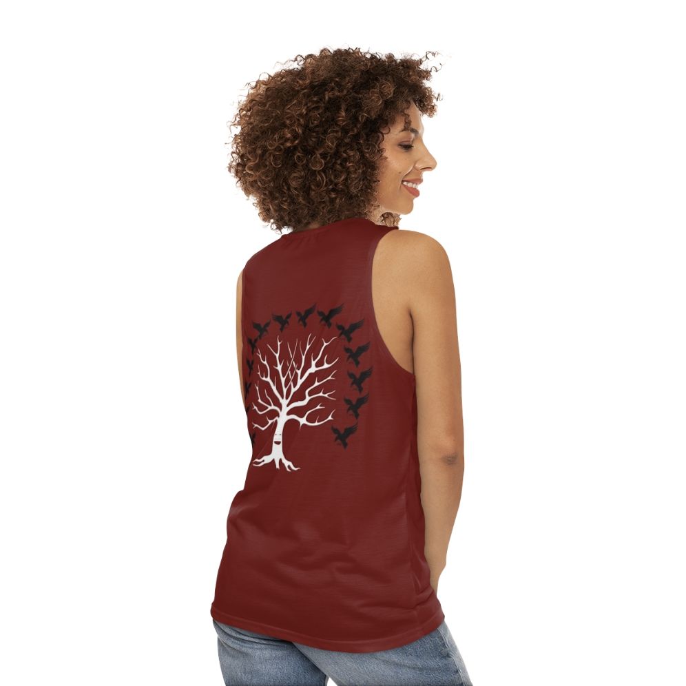 House Blackwood Unisex Tank Top featuring a direwolf sigil design - women back