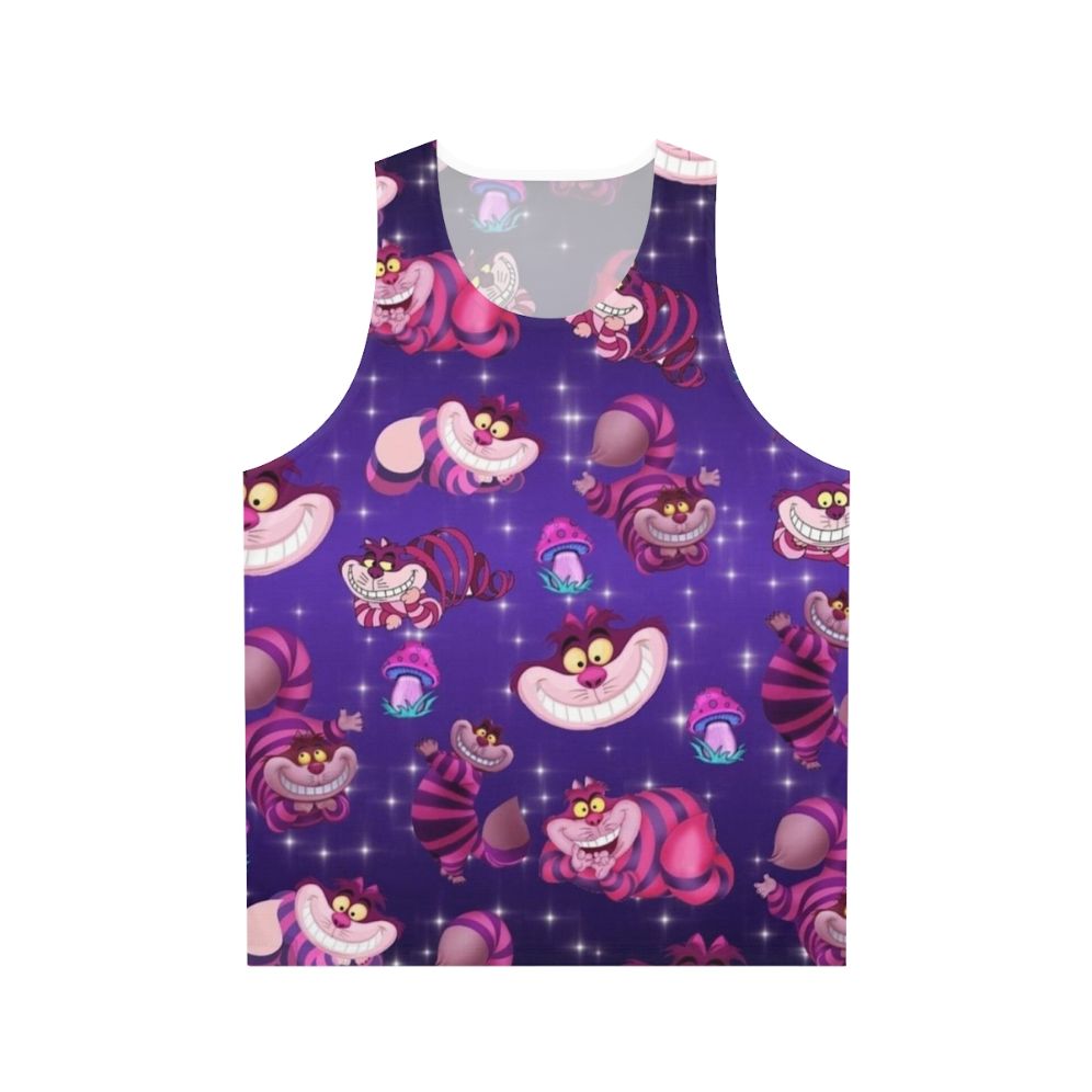 Cheshire cat and mushrooms fantasy unisex tank top