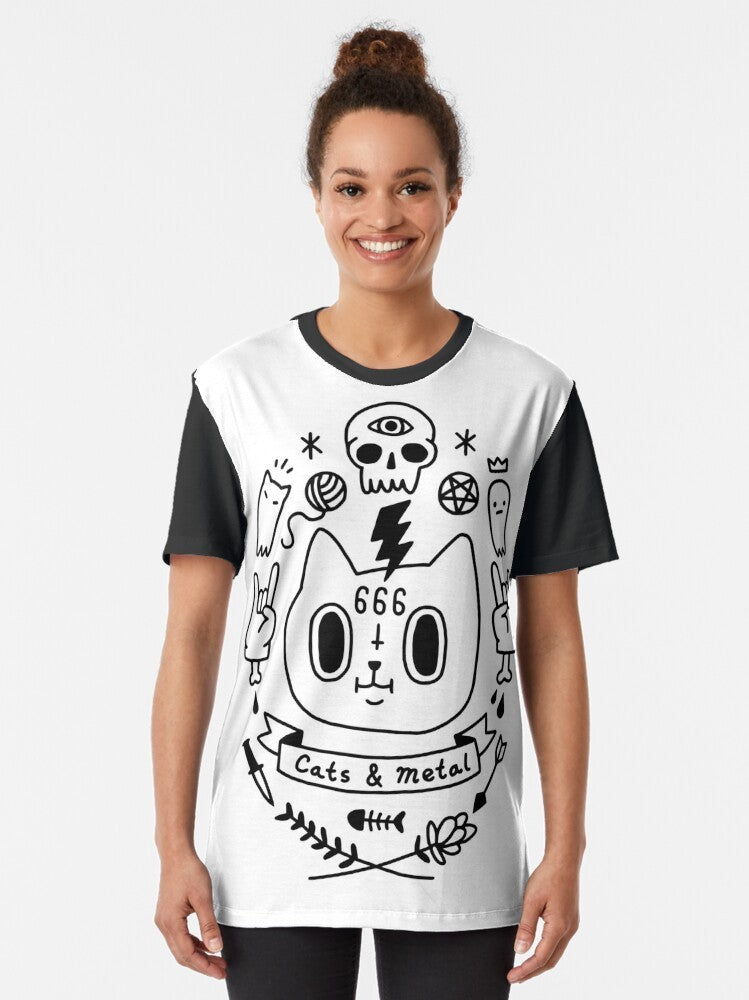 Cats and death metal graphic design on a t-shirt - Women