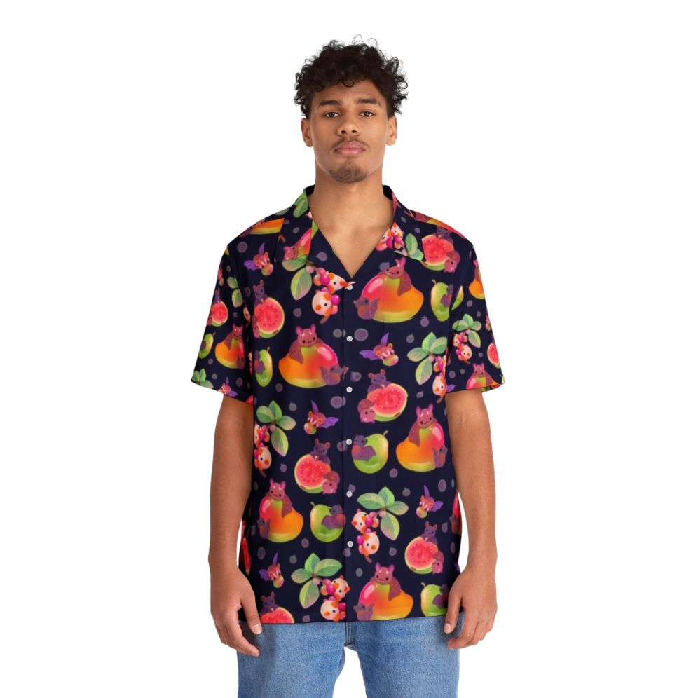 dark hawaiian shirt with tropical fruit and bat print - People Front