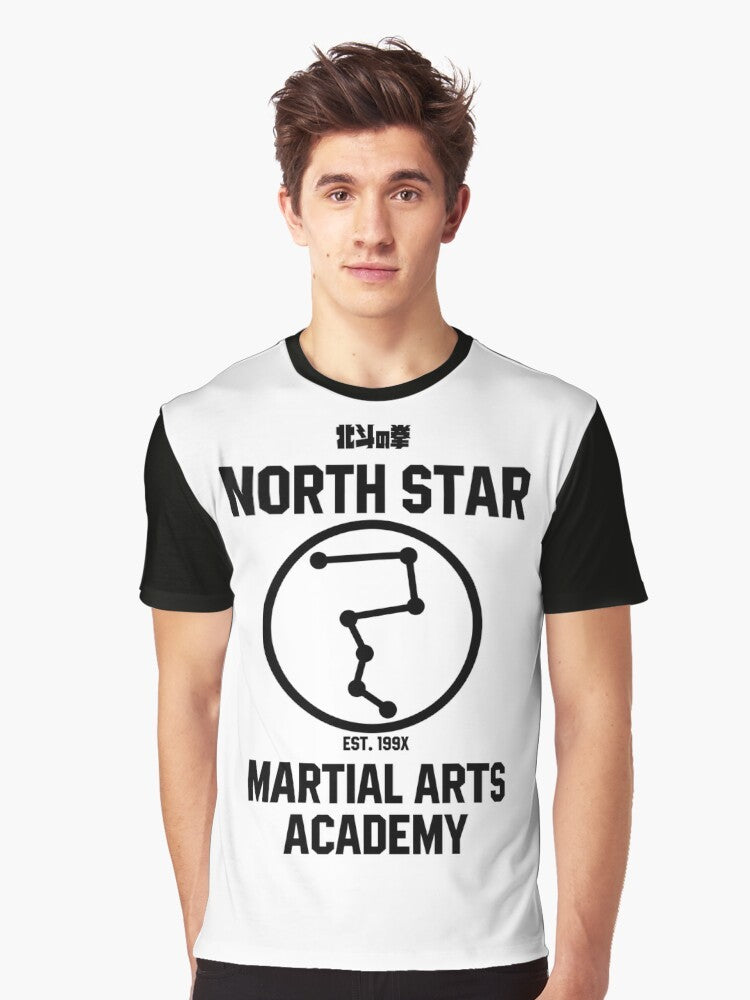 Hokuto No Ken martial arts academy graphic t-shirt featuring anime character Kenshiro - Men