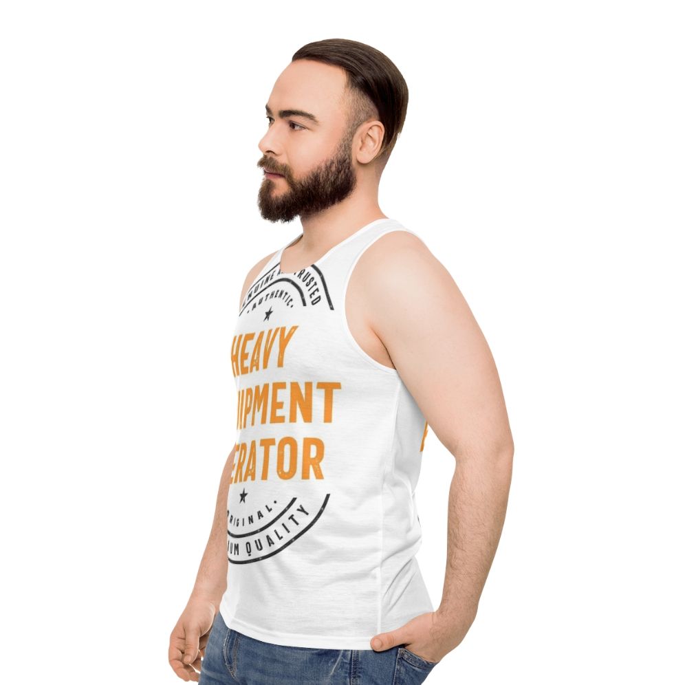 Heavy equipment operator wearing a unisex tank top - men side